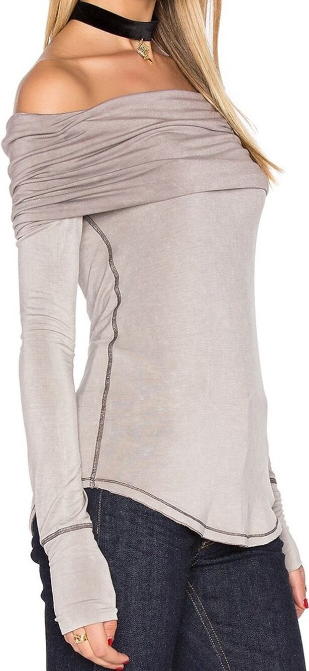 Free People Cosmo Cowl Long Sleeve Top Burnout Convertible Jersey Raw Taupe M